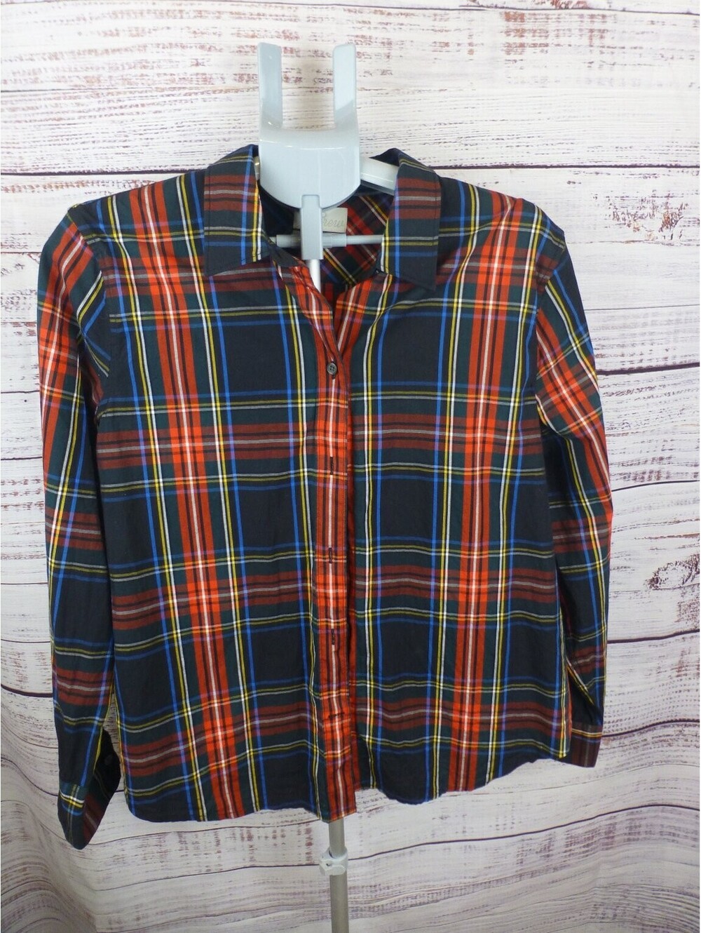 J.Crew Women's Large Slim Red Blue Plaid Button Down Long Sleeve Shirt Top - G3